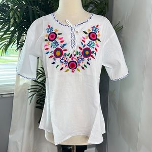 Bohemian hand made top/ hand embroidery 100% cotton.